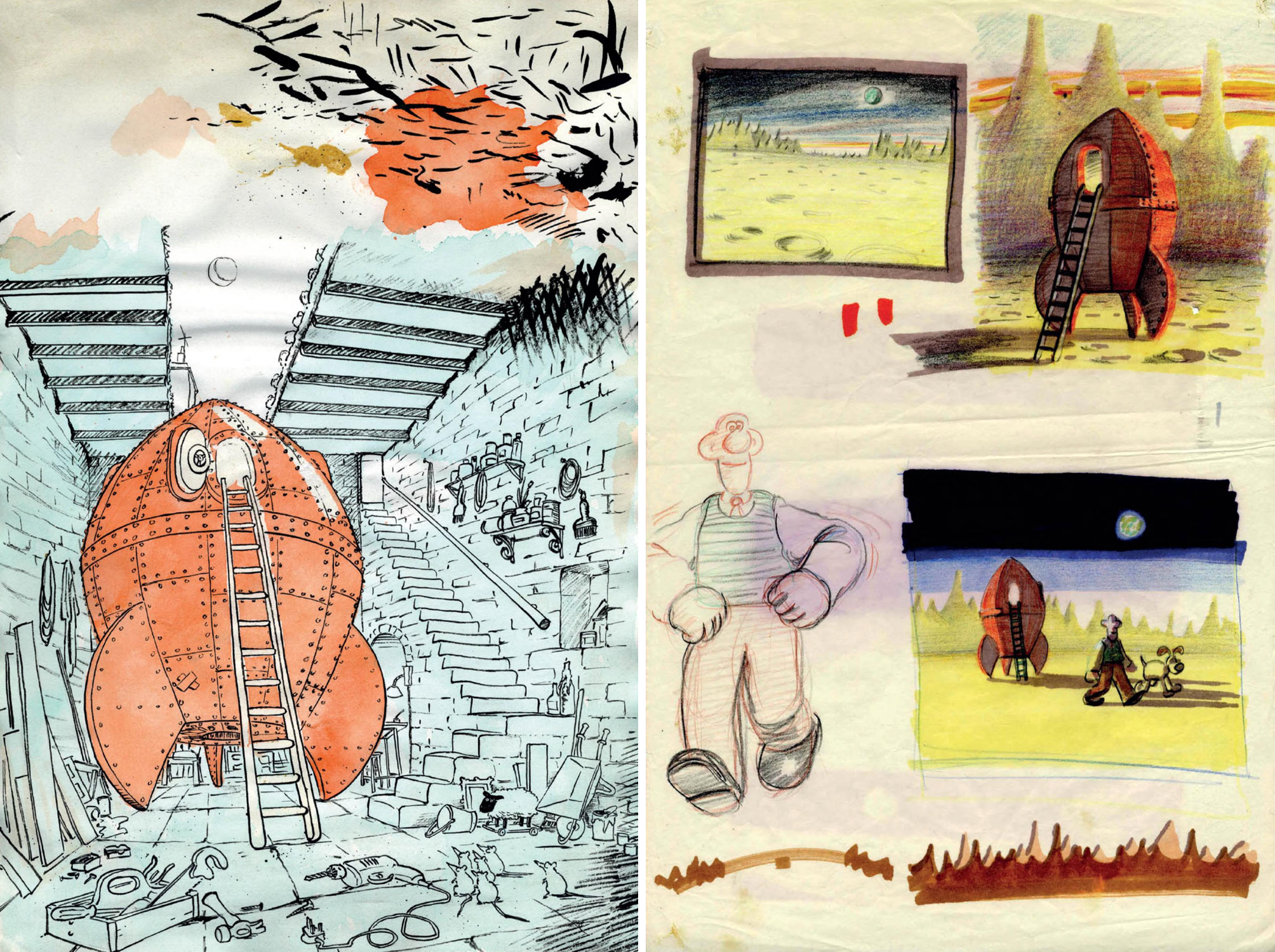 Nick Park 为 A Grand Day Out 做的概念图，图片来自 The Art of Aardman