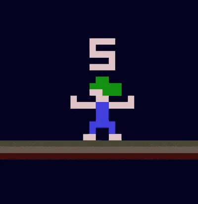 《Lemmings》游戏里的爆炸动画：一只旅鼠炸开时的像素画