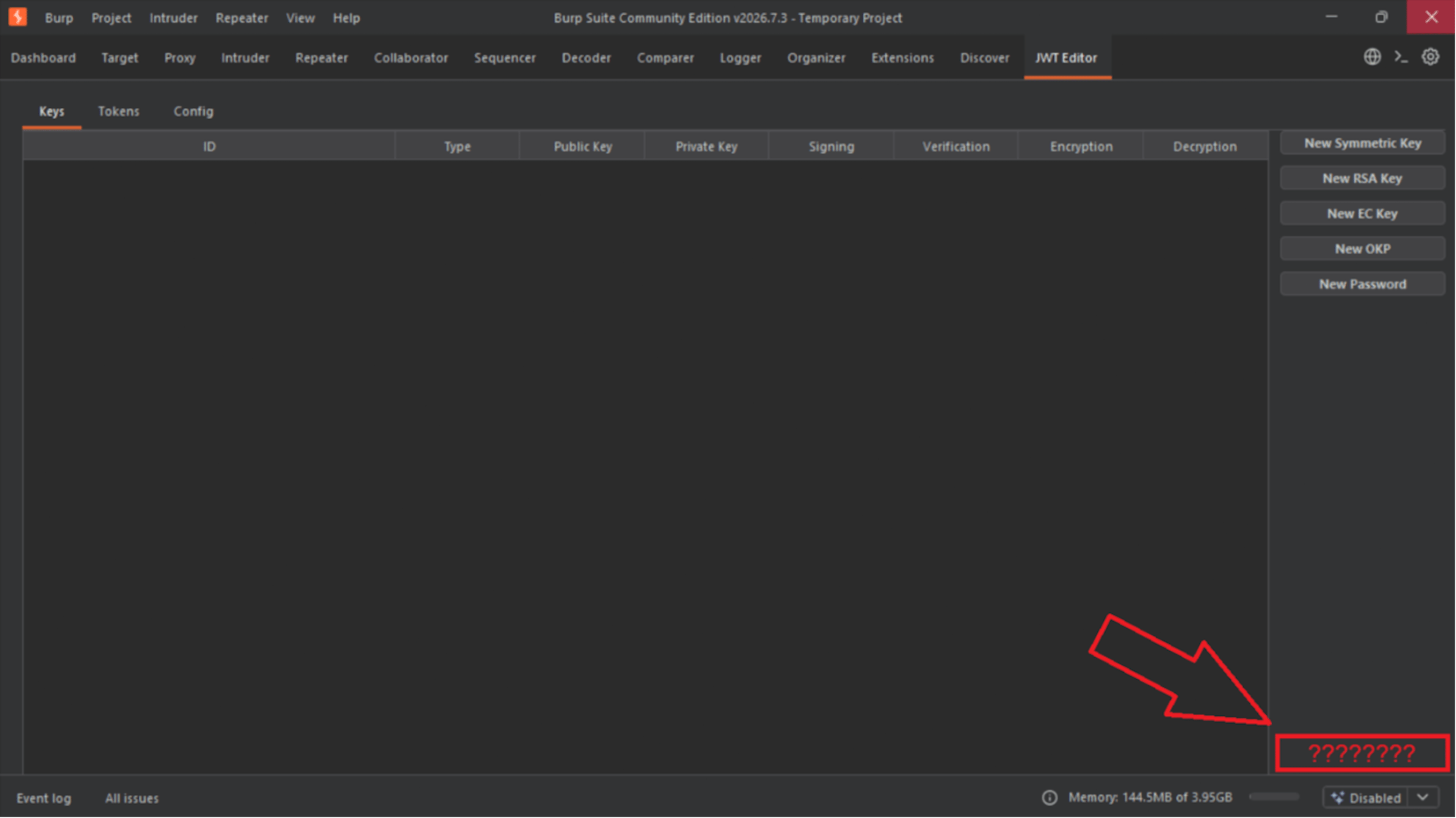 Burp Suite 界面中被截断的 “Import JWK Set” 按钮