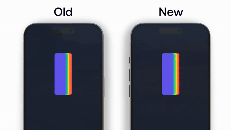 并排的两部手机,分别标注为 Old 和 New,对比 Reanimated 弹簧动画