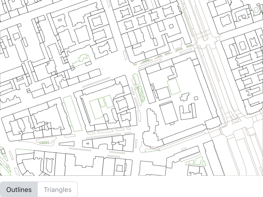 华沙城市街区以多边形轮廓绘制，位于旋转的地图网格上