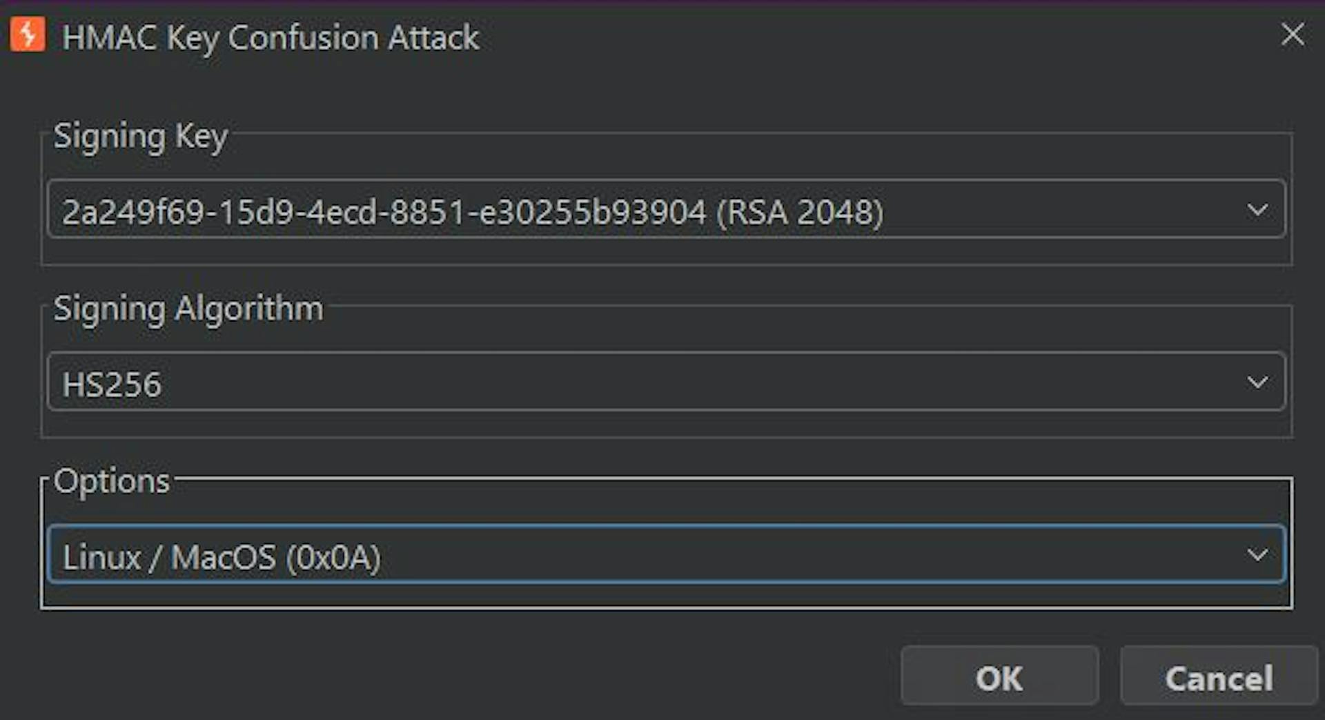 JWT Editor 2.6.2 版本中的 HMAC Key Confusion 攻击对话框