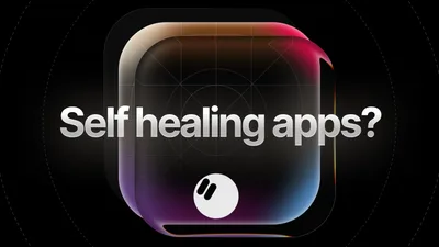 深色背景上的标题图，写着 Self healing apps?，旁边是层叠的应用图标