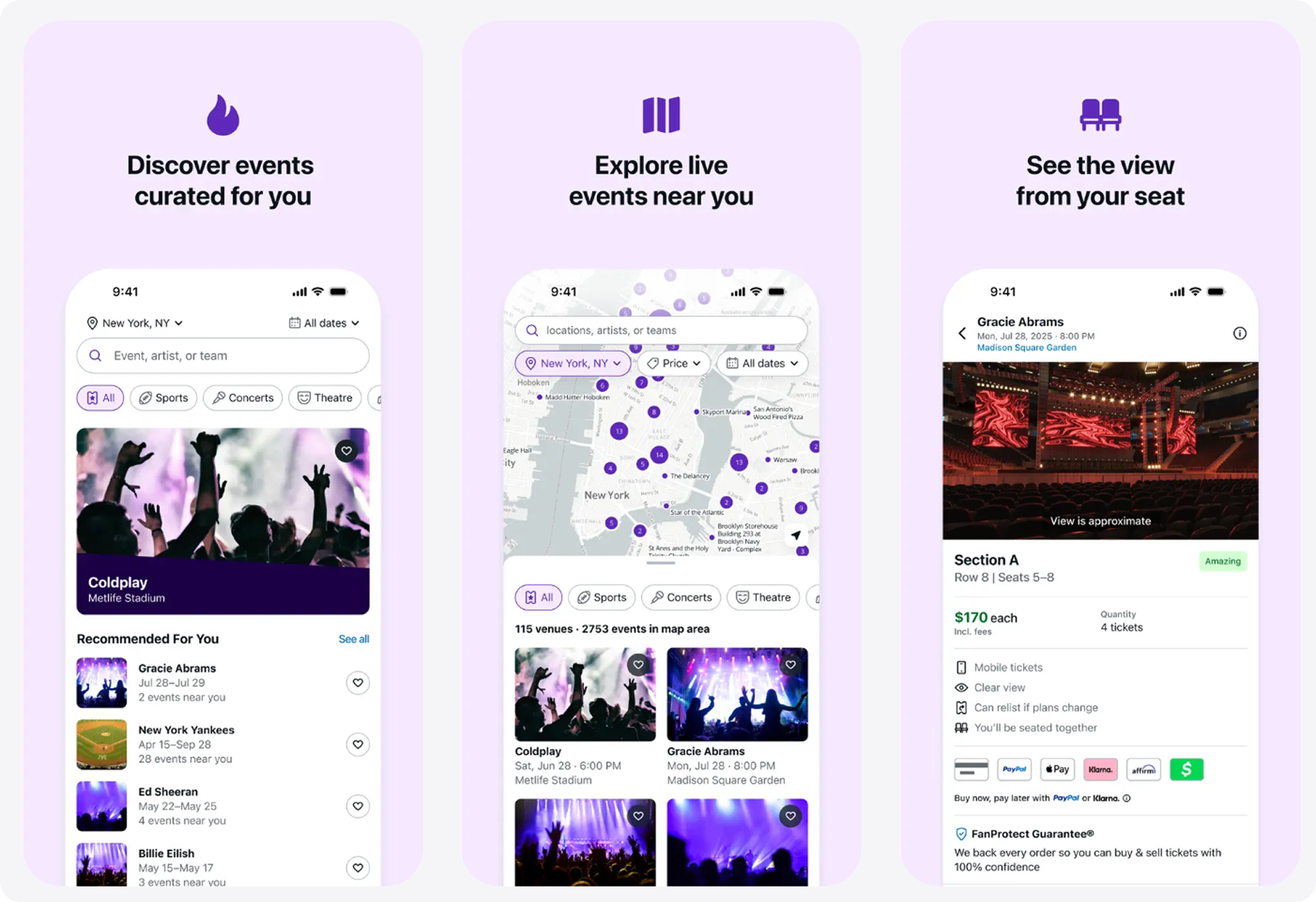 Stubhub のスクリーンショット