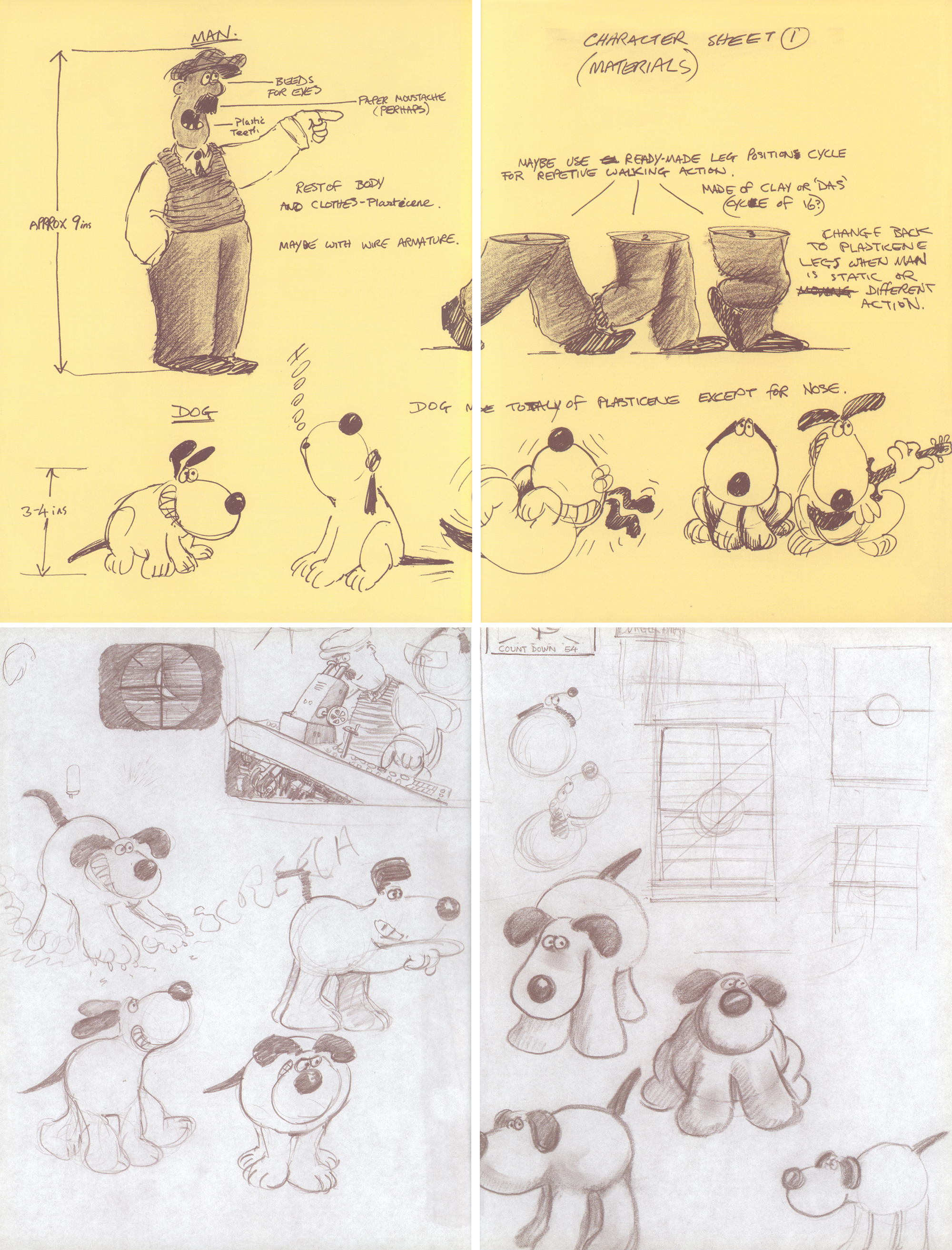 Nick Park 早期的 Wallace and Gromit 草图，图片来自 The World of Wallace & Gromit