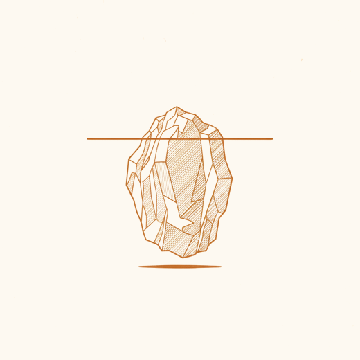 一幅刻面岩石的线描图，一条水平线横贯其上
